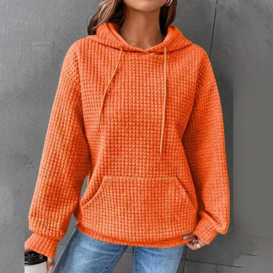 Damen Waffelstruktur Kapuzenpullover mit gemütlichem Schnitt und praktischer Tasche EB