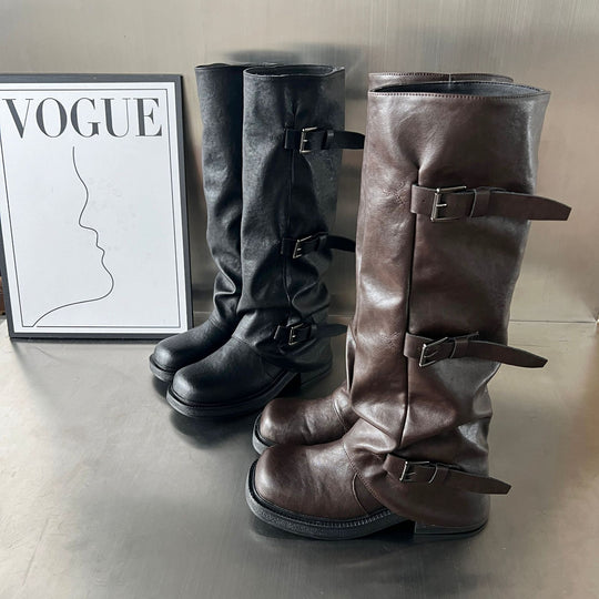 Damen modische Stiefel mit verstellbaren Riemen und robustem Profil EB