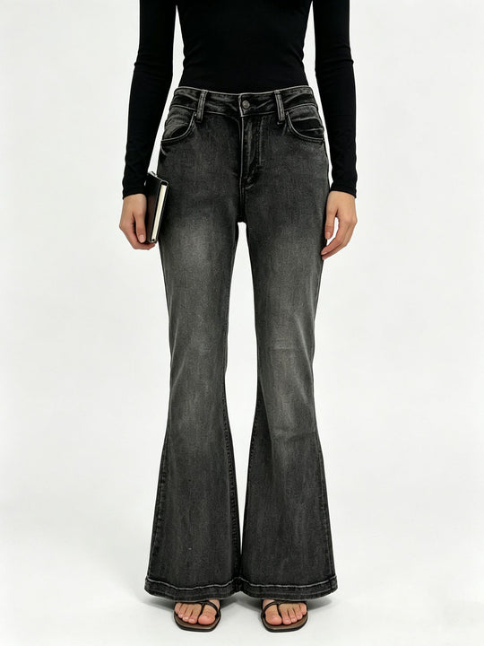 Damen nan High-Waist Flared-Jeans mit taillierendem Bund und weitem Schlag EB