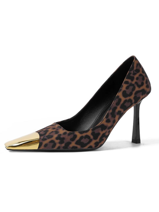 Damen Slingback-Pumps mit markantem Leopardenmuster und goldenem Zehenbereich EB