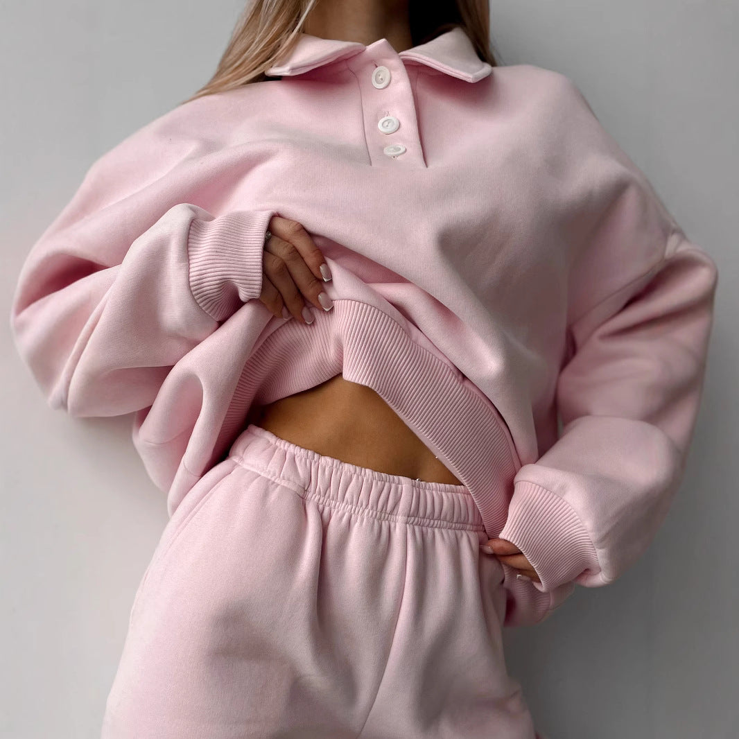 Damen Polo-Sweatshirt und Relax-Fit Jogginghose Set aus French Terry EB
