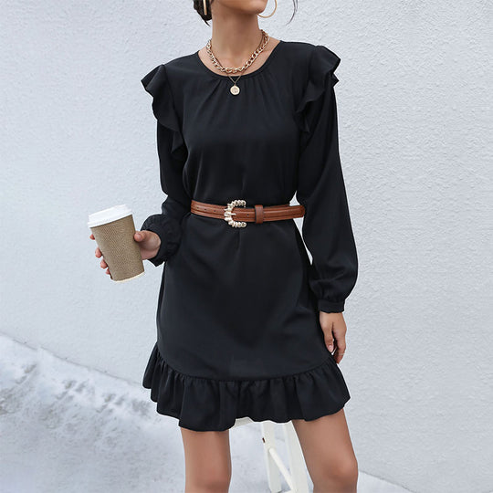 Damen Freizeitkleid mit voluminösen Rüschendetails und eleganter Taillierung EB