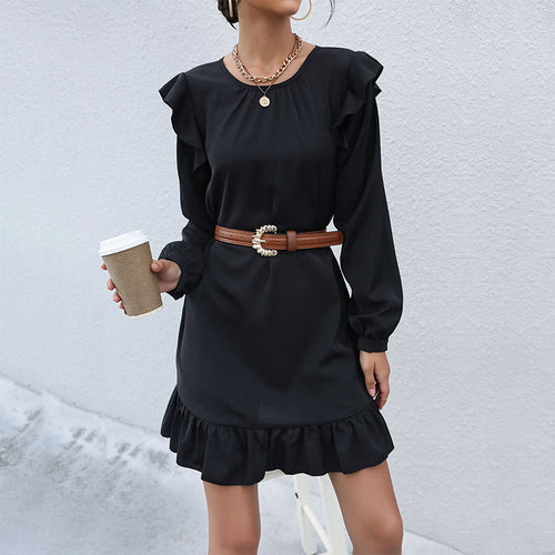 Damen Freizeitkleid mit voluminösen Rüschendetails und eleganter Taillierung EB