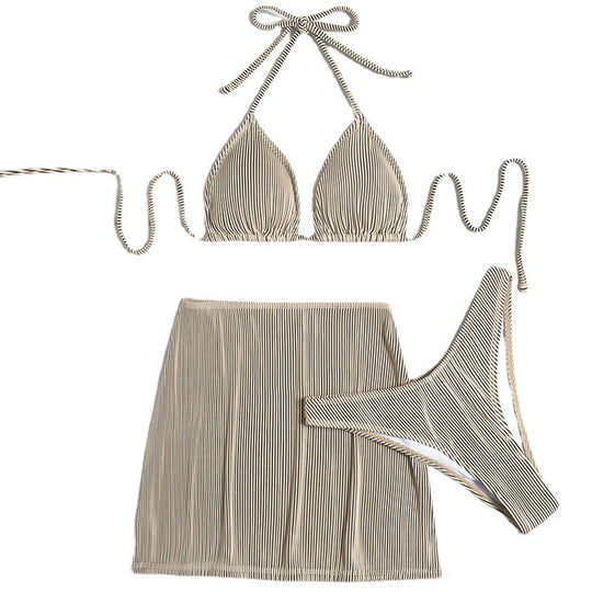 Damen Triangel-Bikini-Set mit strukturierter Textur und passendem Rock EB