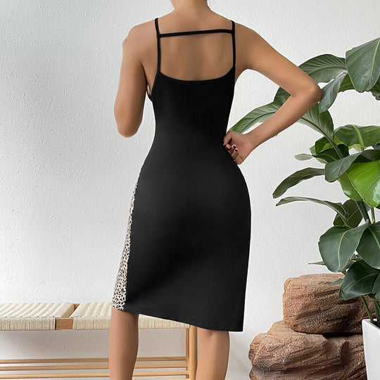 Damen elegantes figurbetontes Kleid mit Cut-Out-Details und Leopardenmuster EB