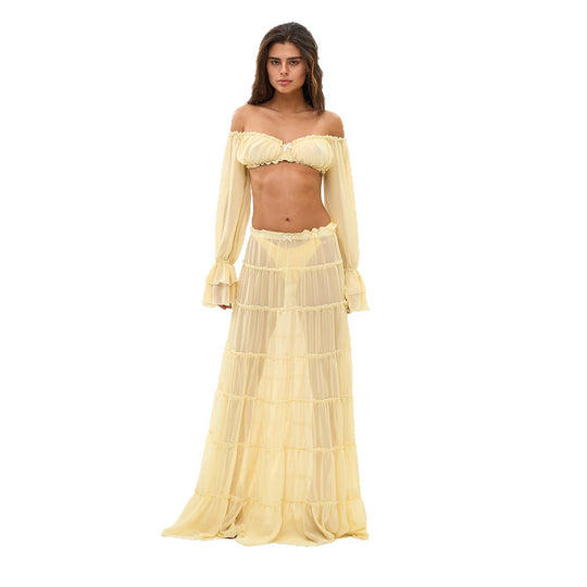 Damen luftiges Strandkleid mit Rüschen EB