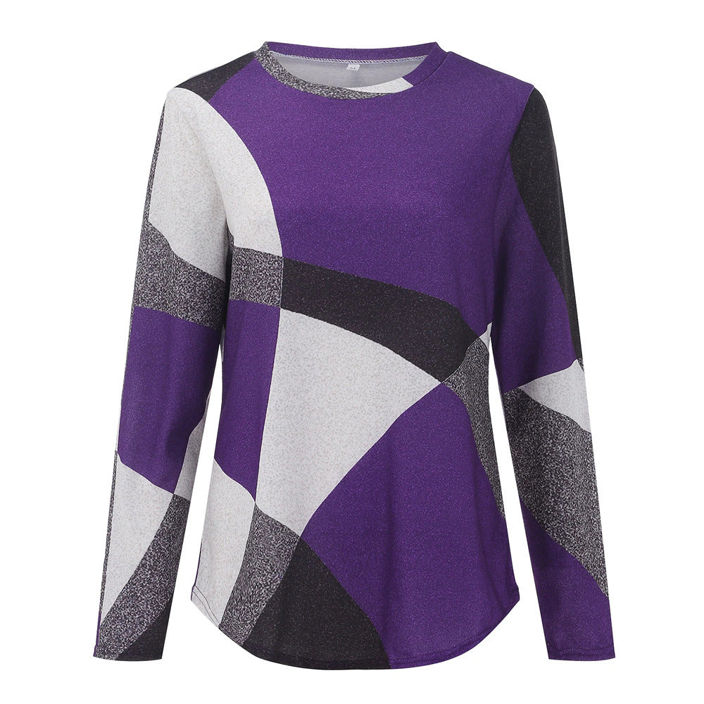 Damen nan Langarmshirt mit grafischem Print, Rundhalsausschnitt und geschwungenem Saum EB