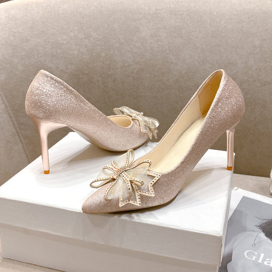 Damen eleganten High-Heels mit glitzerndem Schleifen-Detail EB