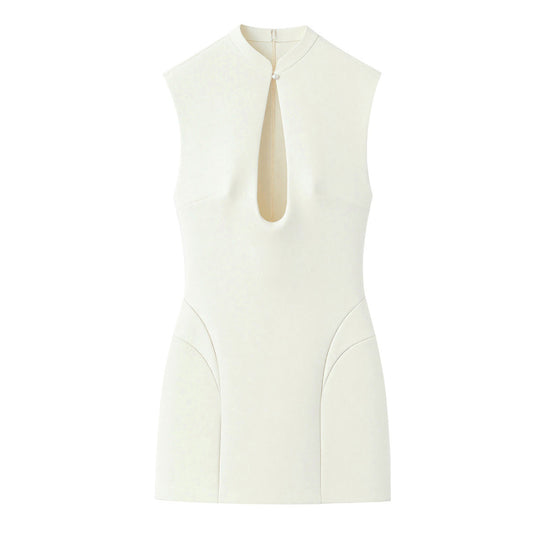 Damen ärmelloses Designer-Kleid mit dekorativem Ausschnitt und figurbetontem Schnitt EB