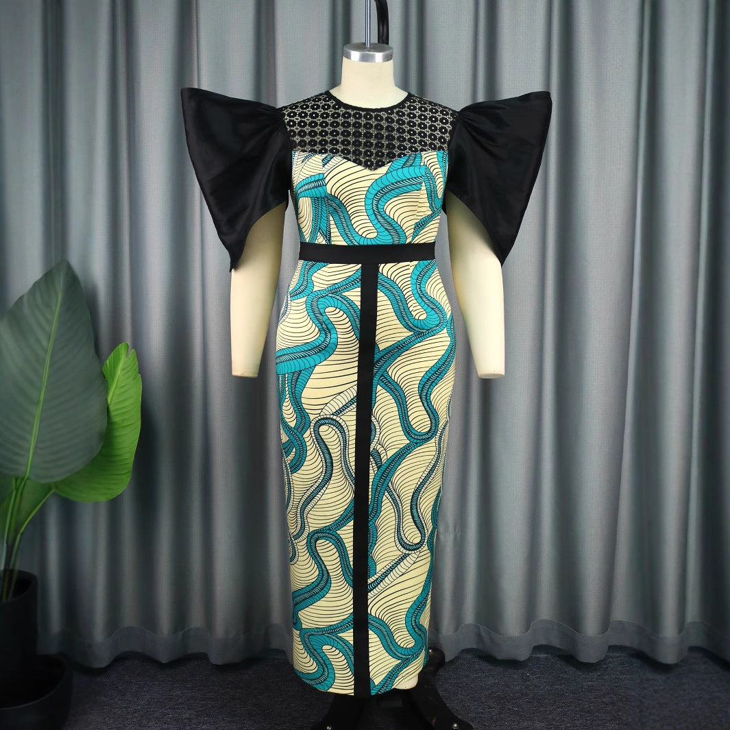 Damen Elegant designendes Maxikleid mit auffälligen Puffärmeln EB