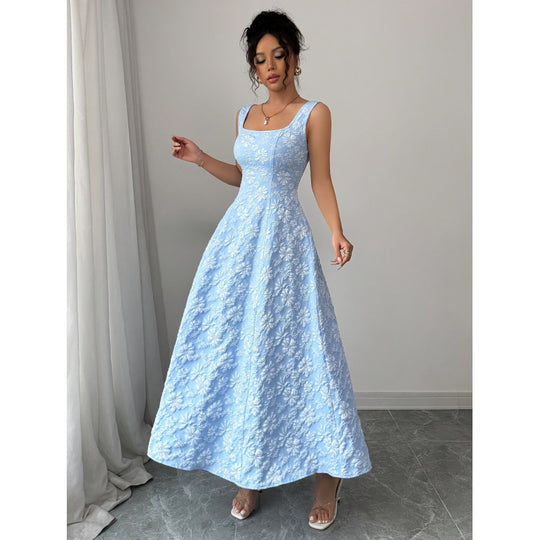 Damen Elegantes Maxikleid mit floralem Stickdesign und A-Linien Schnitt EB
