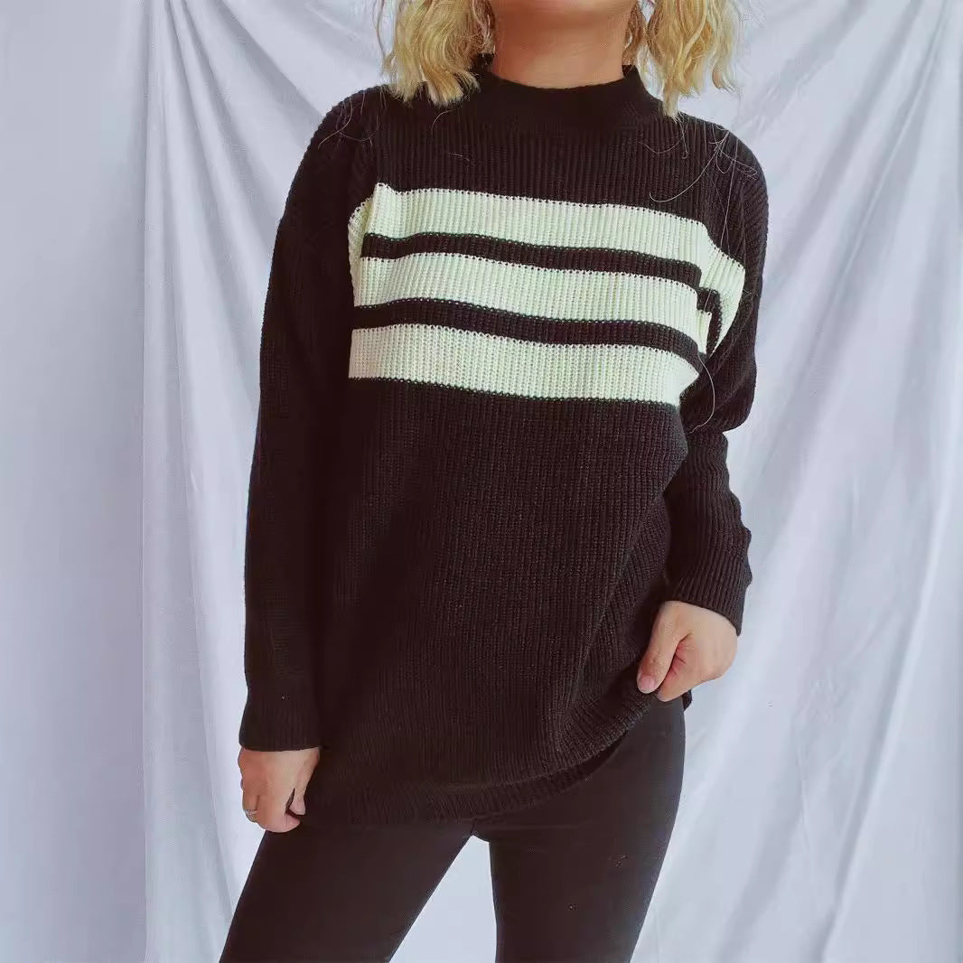 Damen lässiger Strickpullover mit modischen Streifen EB