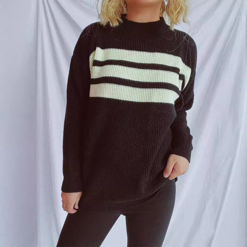 Damen lässiger Strickpullover mit modischen Streifen EB