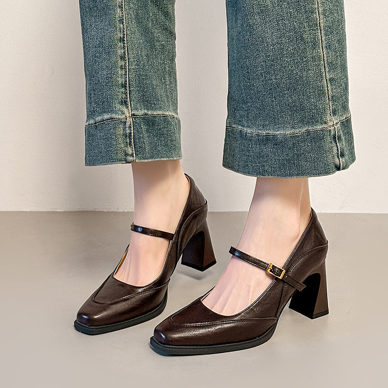 Damen elegante Mary Jane Pumps mit stabiler Blockabsatz EB
