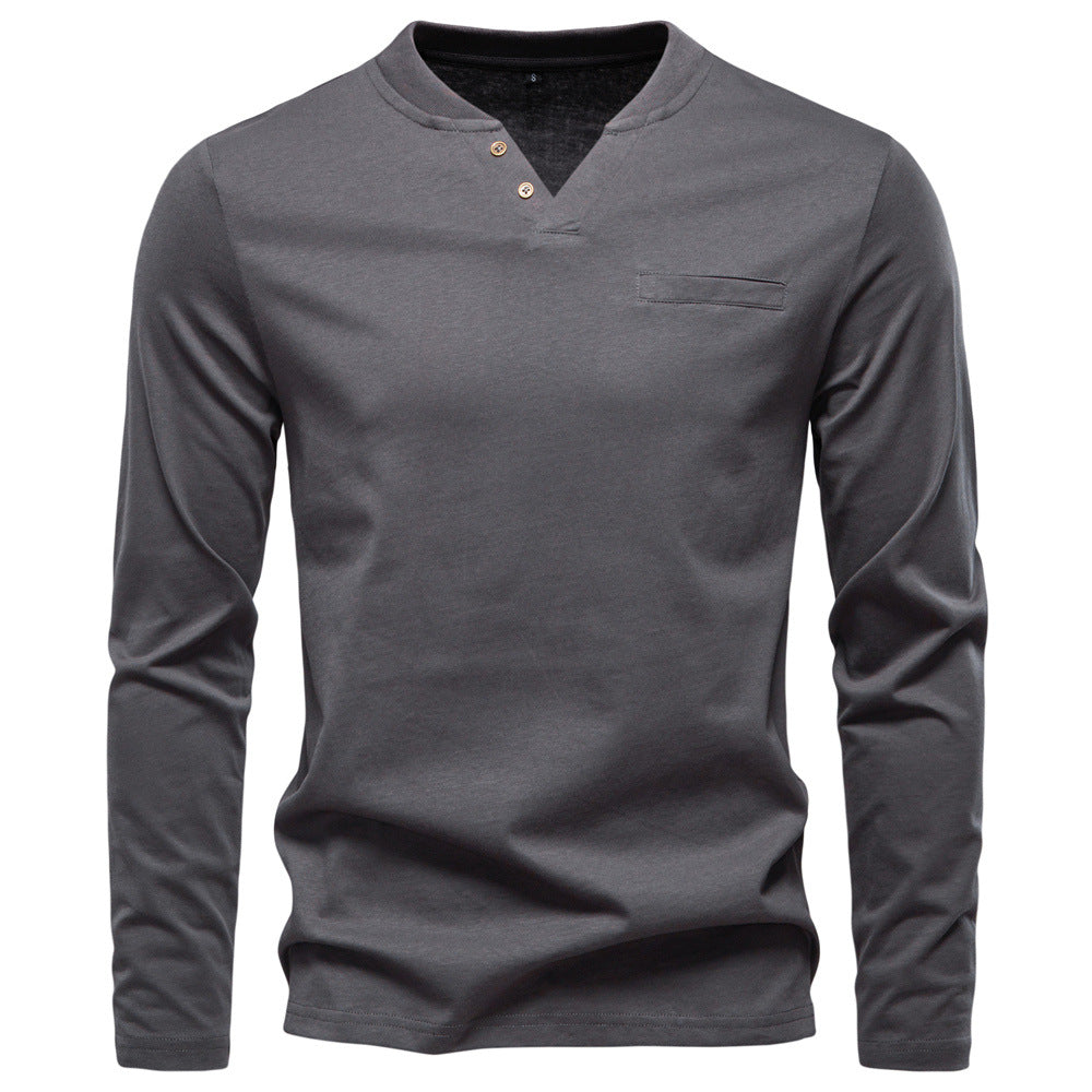 Herren Langarmshirt mit Henley-Kragen und praktischem Knopfdetail EB