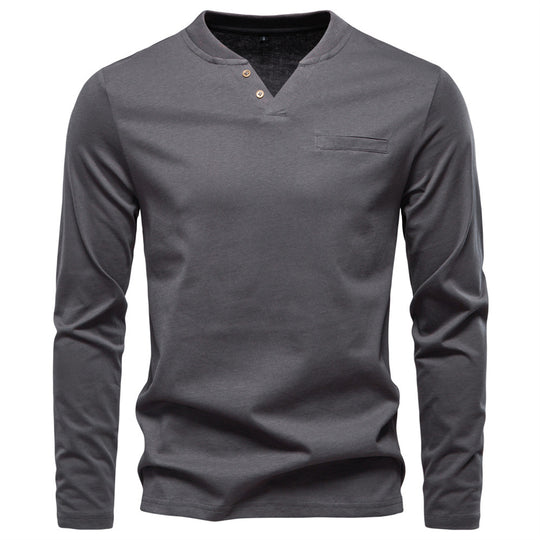 Herren Langarmshirt mit Henley-Kragen und praktischem Knopfdetail EB