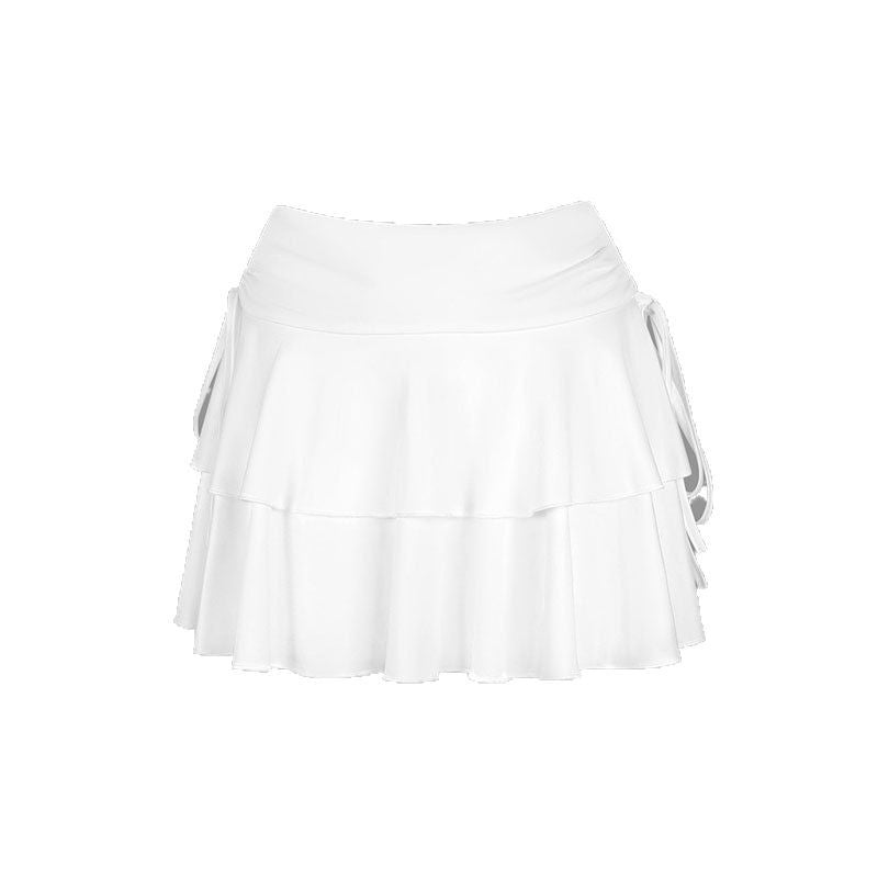 Damen Sportlicher Tennisrock mit Rüschendetails und seitlichen Kordeln EB