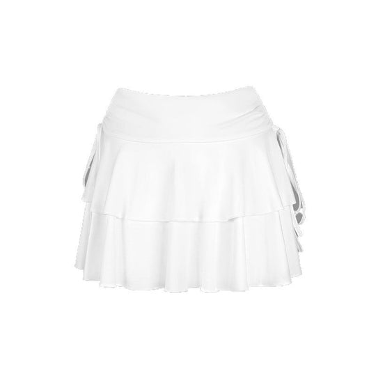 Damen Sportlicher Tennisrock mit Rüschendetails und seitlichen Kordeln EB