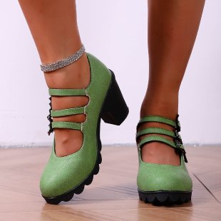 Damen Plateau-Pumps mit dekorativen Riemen und bequemer Sohle EB