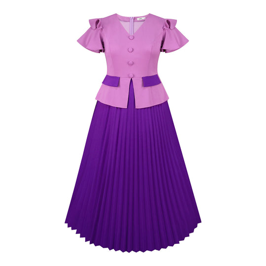 Damen Elegantes Plissee-Kleid mit modischen Rüschendetails und taillierter Jacke EB