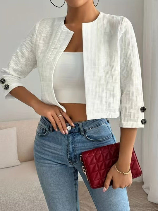 Damen Strukturierte Kurzjacke mit eleganten Knöpfen EB