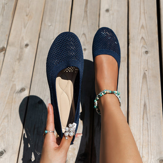 Damen atmungsaktive Ballerinas im eleganten Strickdesign EB
