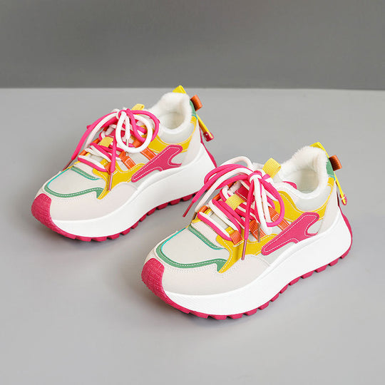 Damen modische High-Top Sneakers mit flauschigem Innenfutter und rutschfester Sohle EB