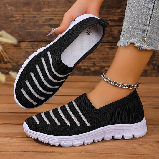 Damen Atmungsaktive Slip-On Sneakers mit elastischem Obermaterial und rutschfester Sohle EB