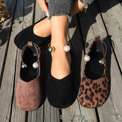 Damen elegante Ballerinas mit luxuriöser Perlenschmuck-Akzent EB