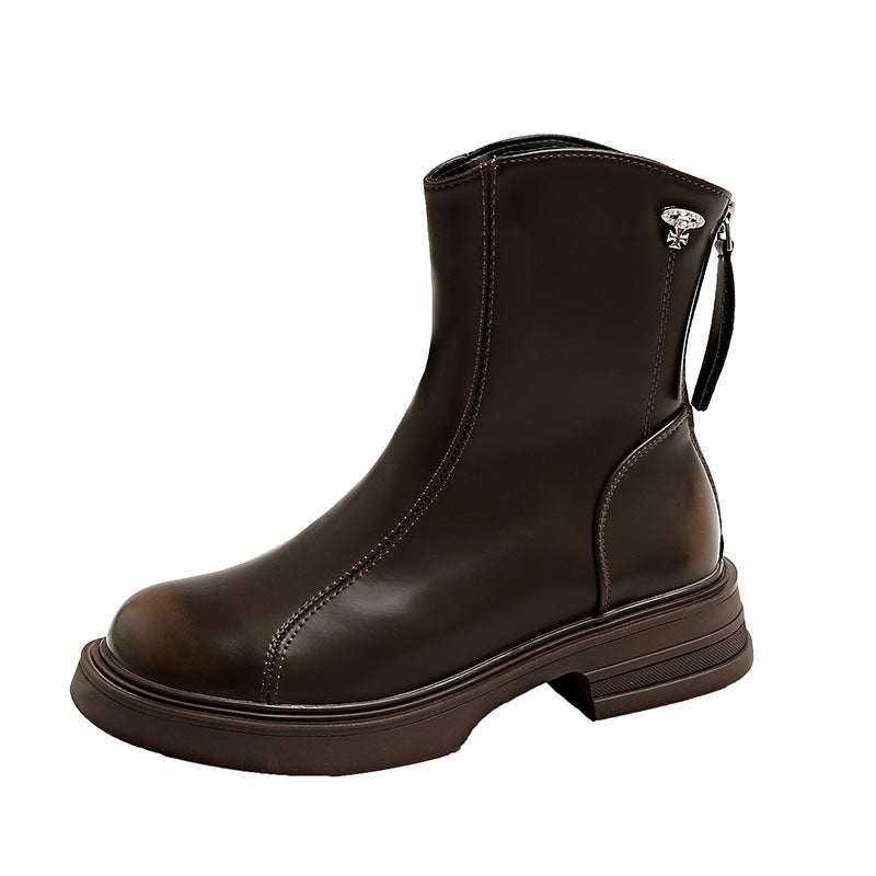 Damen Elegante und bequeme Stiefeletten aus hochwertigem Kunstleder mit seitlichem Reißverschluss EB