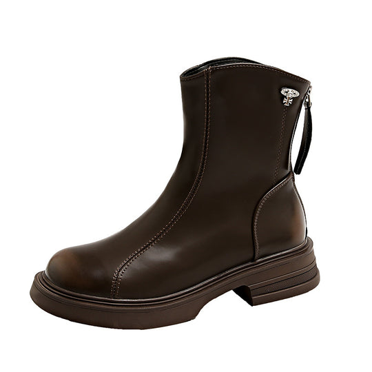 Damen Elegante und bequeme Stiefeletten aus hochwertigem Kunstleder mit seitlichem Reißverschluss EB