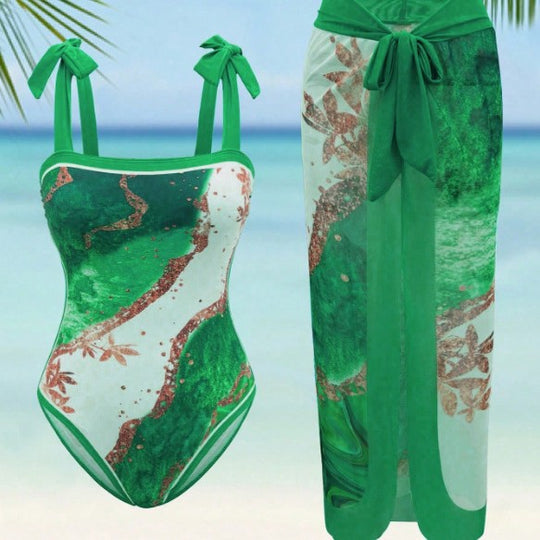 Damen Eleganter Einteiler Badeanzug mit passendem Strandrock EB