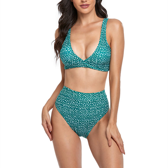Damen Hoch tailliertes Bikini-Set mit weichem Bustier und femininen Punkten EB