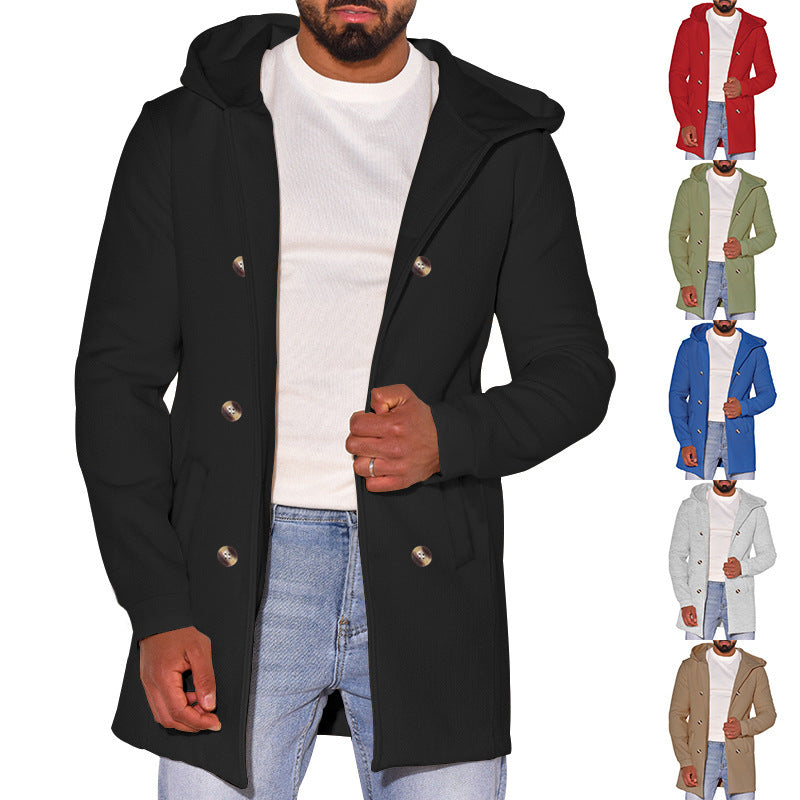 Herren modische Jacke mit Kapuze und doppelter Knopfleiste EB