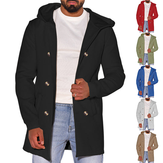 Herren modische Jacke mit Kapuze und doppelter Knopfleiste EB