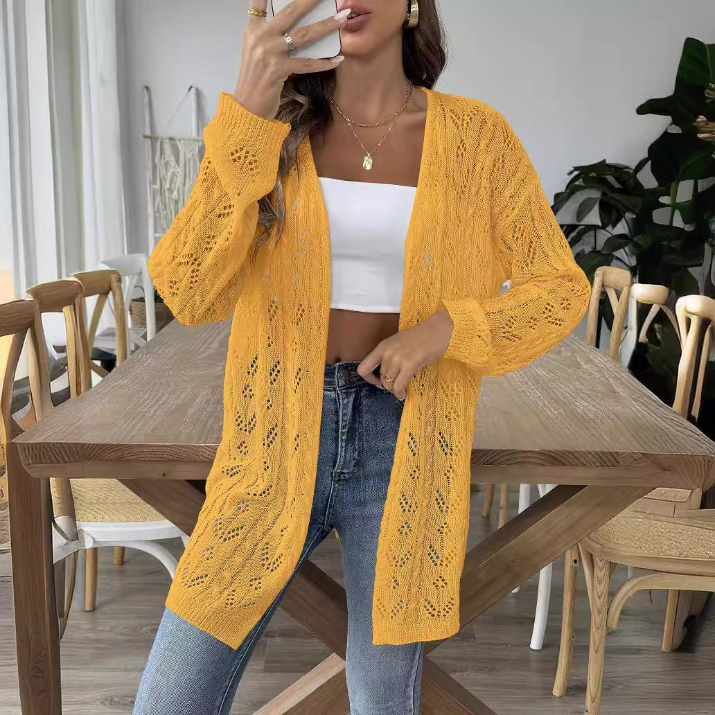 Damen luftiger Strickcardigan mit filigranem Lochmuster EB