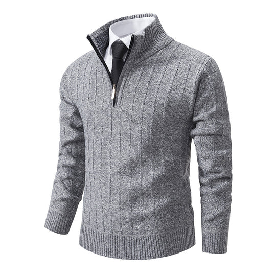Herren Strickpullover mit hochabschließendem Kragen und Reißverschluss Taschen EB