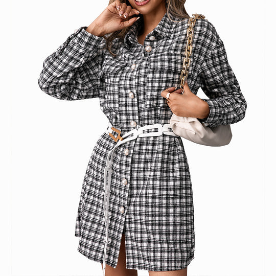 Damen Karo Hemdblusenkleid EB