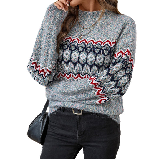 Damen Strickpullover mit geometrischem Muster und weitem Schnitt EB