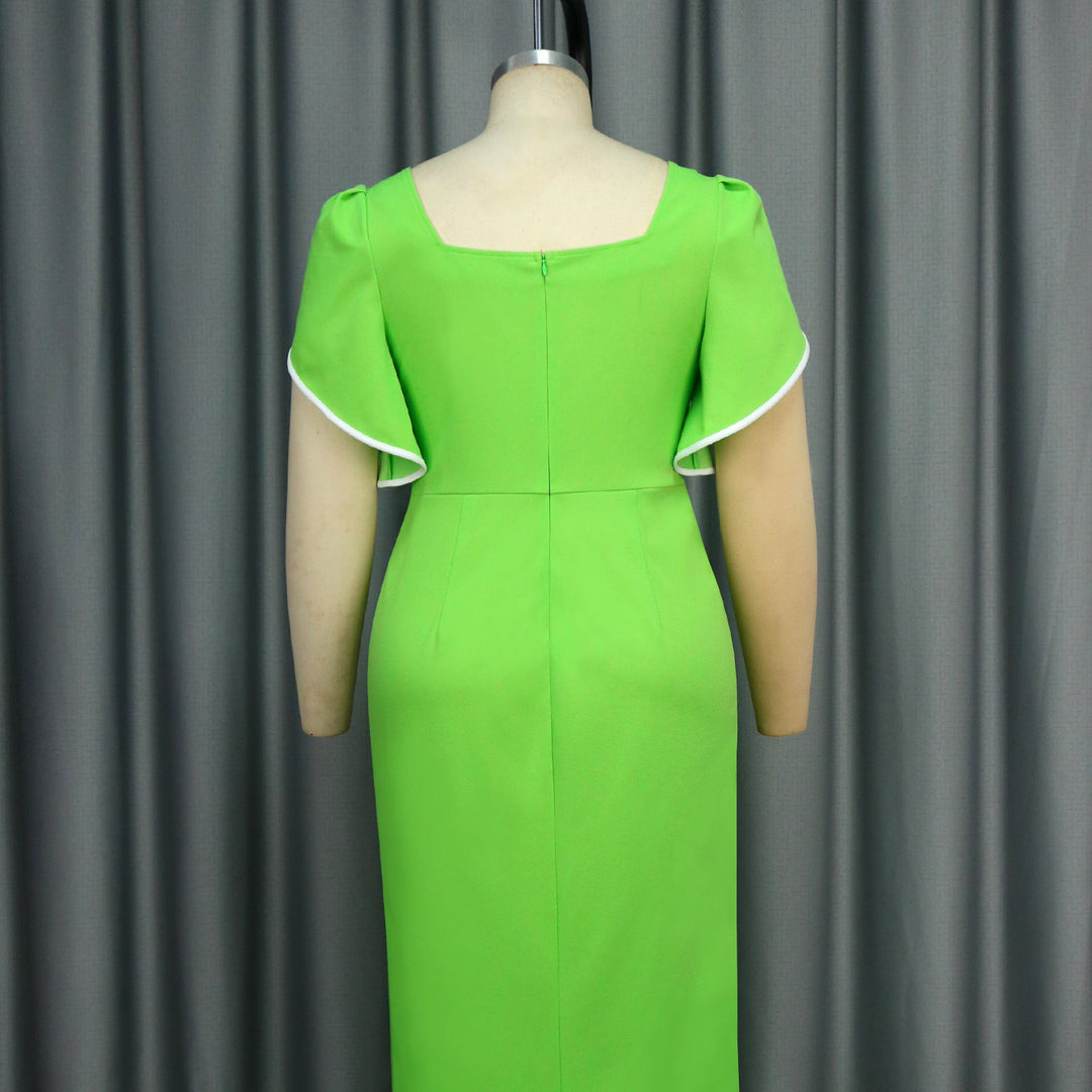 Damen Elegantes Maxikleid mit asymmetrischem Schlitz und Rüschendetails EB