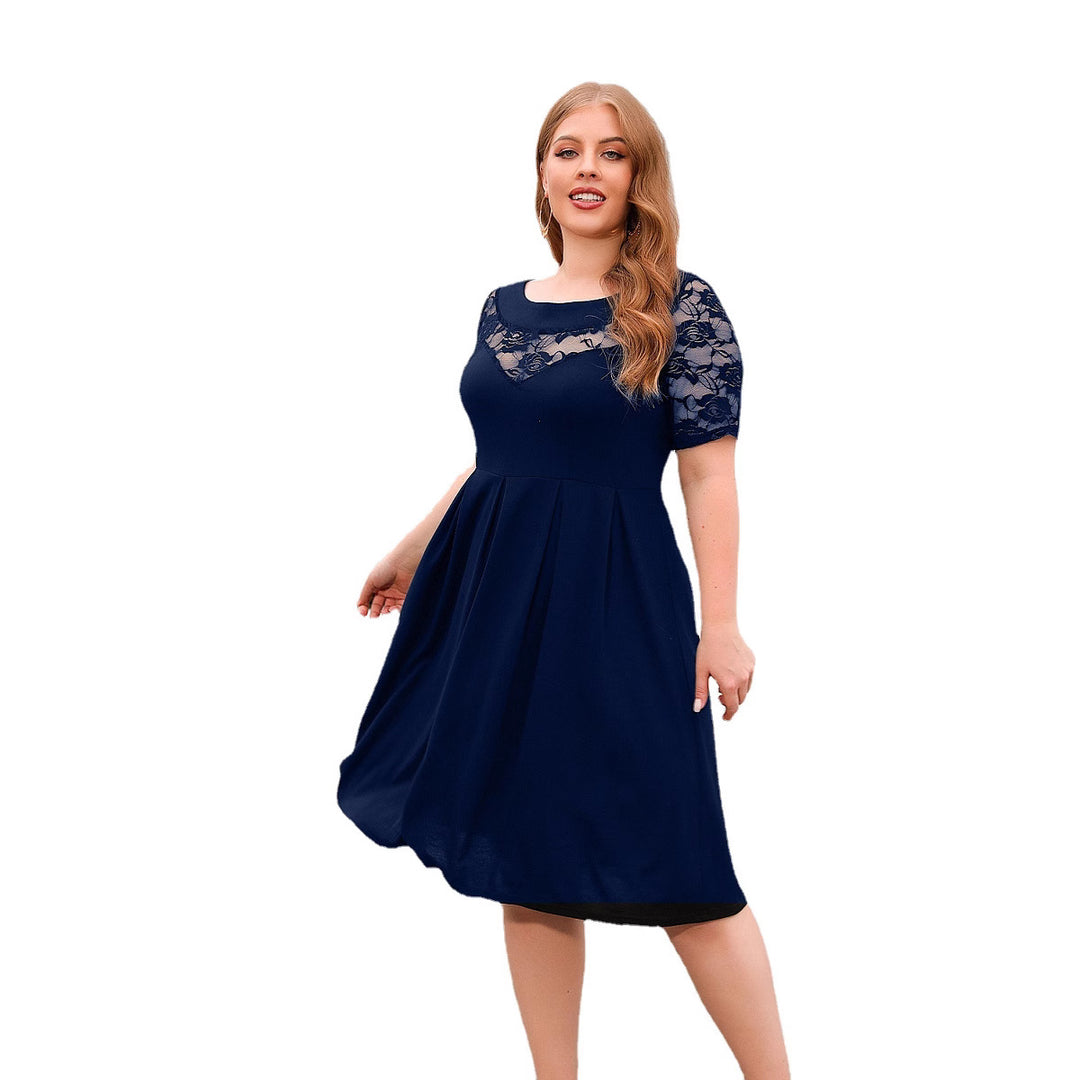 Damen Elegantes Kleid mit Spitzenärmel und schwingendem Rock EB