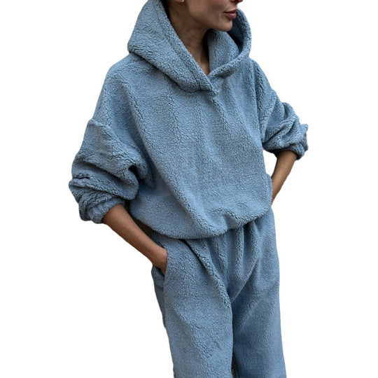 Damen Kuscheliges Fleece-Set mit Kapuze und elastischem Bund EB