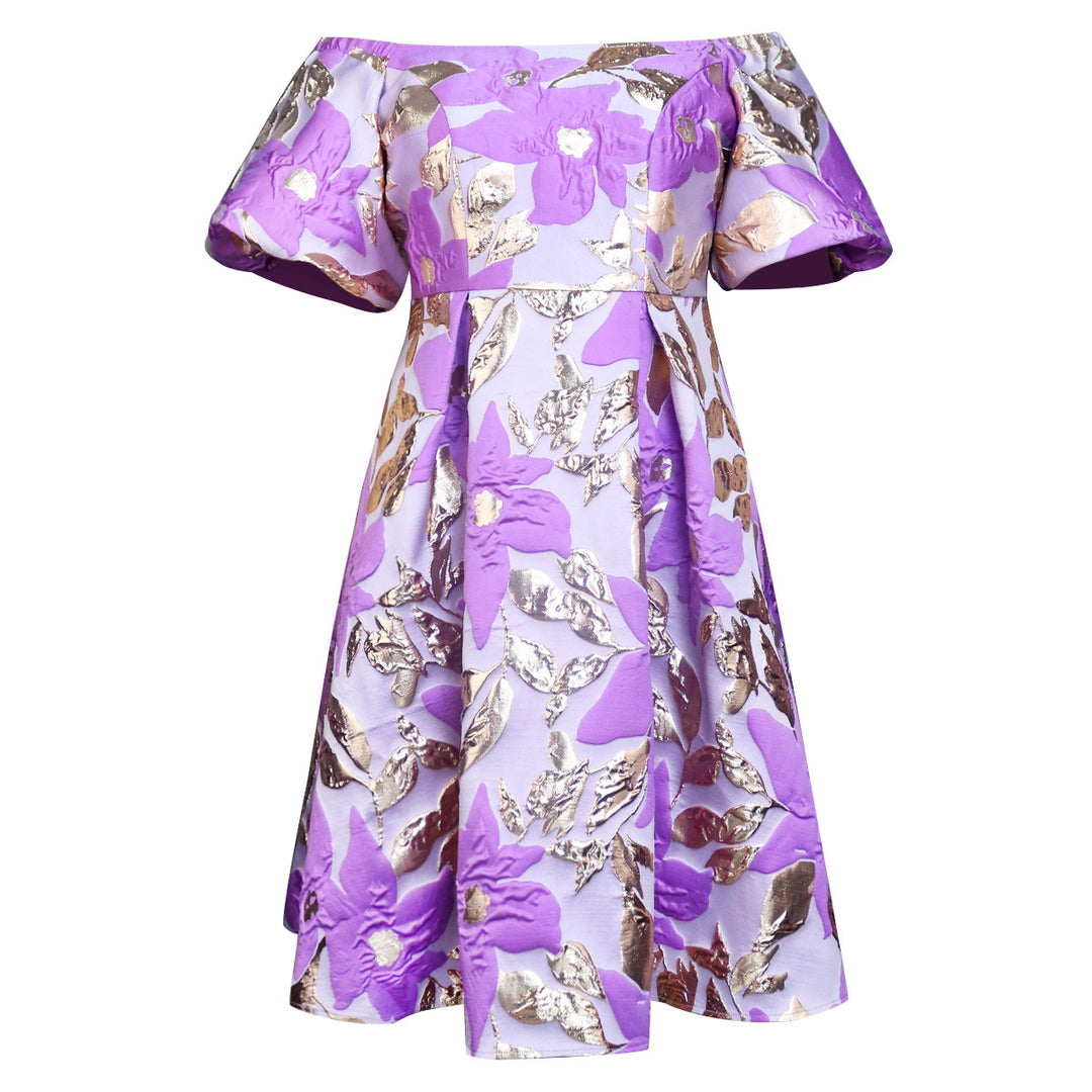 Damen Off-Shoulder Kleid mit floralen Präge-Details EB