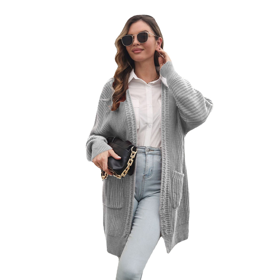 Damen Lässige Strickjacke mit tiefem V-Ausschnitt und praktischen Taschen EB