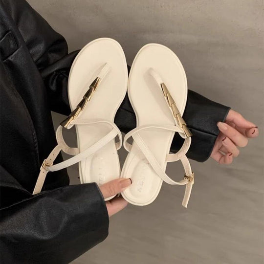 Damen elegante Riemchen-Sandalen mit goldenen Akzenten EB