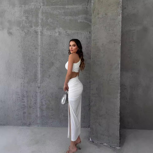 Damen Asymmetrisches Maxikleid mit Cut-Out-Details und raffinierten Rüschendetails EB