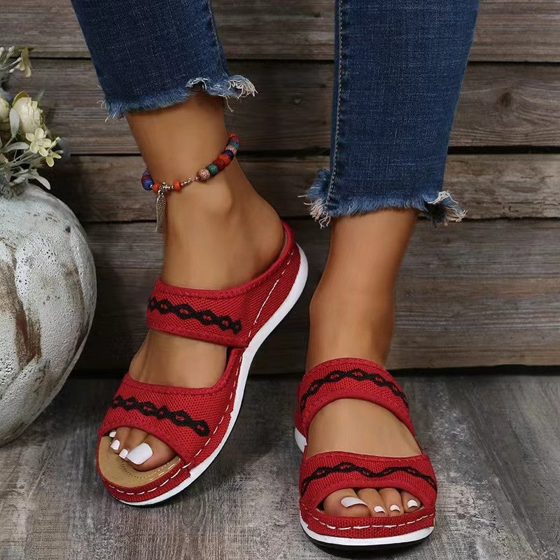 Damen Komfortable Zehenschuhe mit buntem Riemendesign und gepolsterter Sohle EB