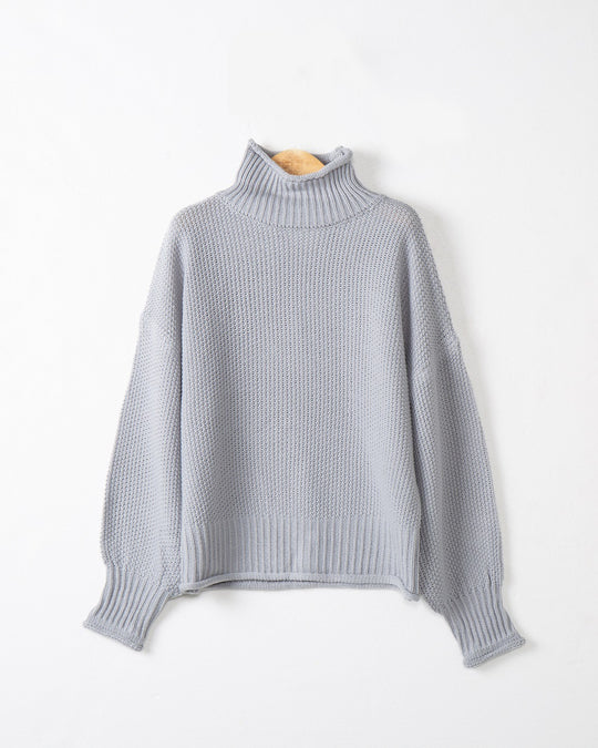 Damen modischer Pullover mit hohem Kragen und strukturierter Textur EB