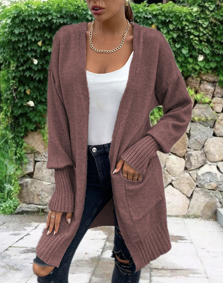 Damen lässiger Strickcardigan mit aufgesetzten Taschen und komfortablem Schnitt EB