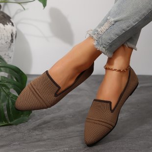 Damen  elegante flache Slipper-Loafer mit spitzer Zehenpartie Strickoptik und gepolsterter Innensohle EB